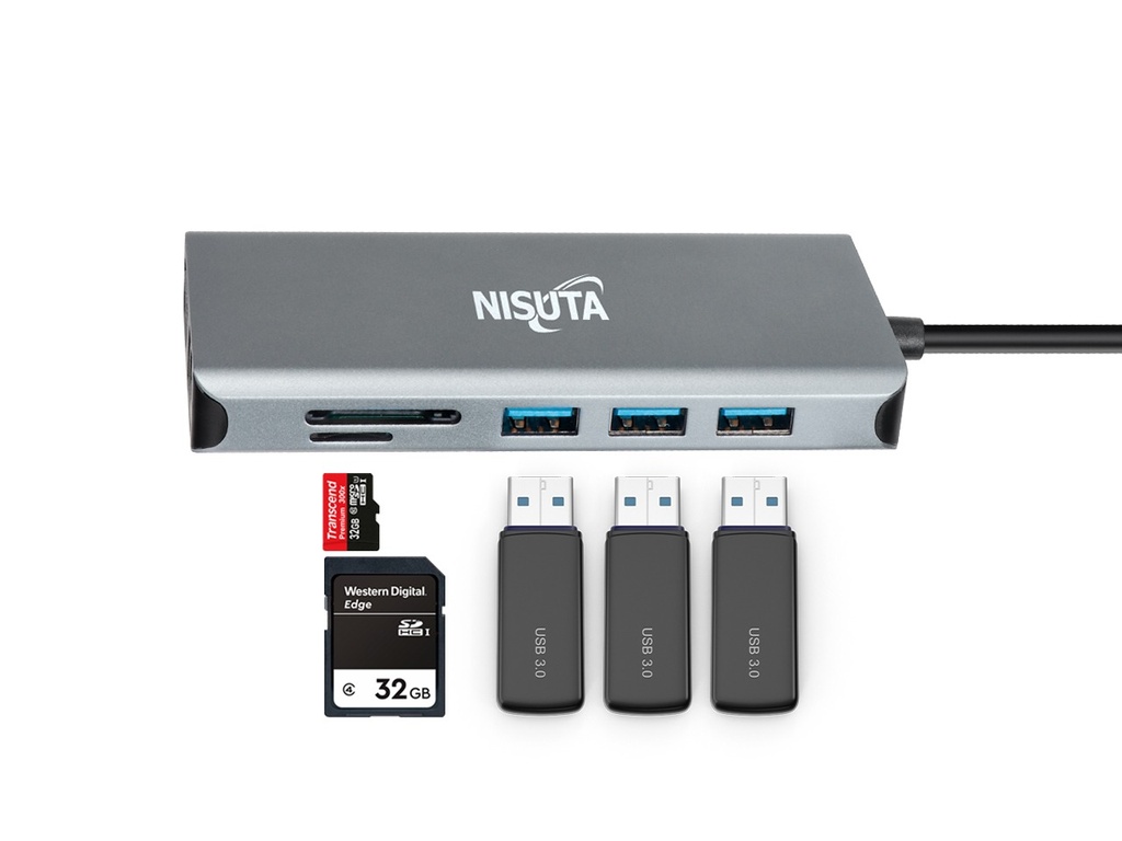 DOCKING NISUTA USB C 3.1 a HDMI, VGA, Red, Hub USB, Audio, PD, lector tarjetas