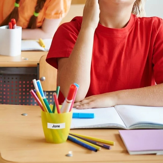 ETIQUETAS COMPATIBLE EPSON  (12 mmx8 mts) fondo blanco letras negras