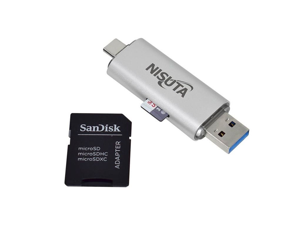 LECTOGRABADOR NISUTA DE TARJETAS DE MEMORIA MULTIFUNCION CON CONECTOR NISUTA  USB C, USB 3.0 Y CARCAZA DE ALUMINIO