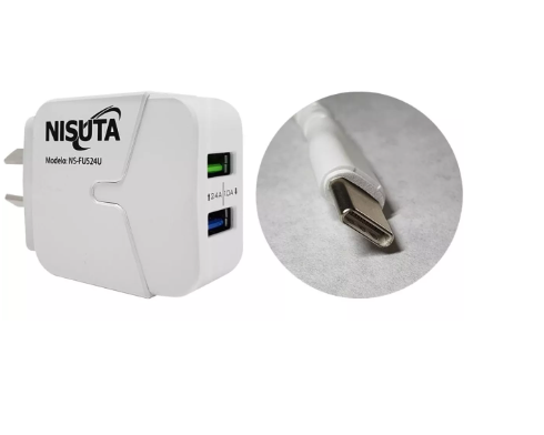[NSFU524UC] CARGADOR NISUTA USB DE 2 PUERTOS Y 2,4 AMPER CON CABLE USB C DE 1M