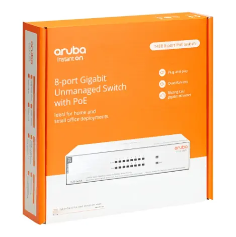 SWITCH ARUBA IOn 1430 8G PoE - 8 Puertos 10/100/1000 CL4 PoE+ (64W) - Sin SFP NO ADMINISTRABLE